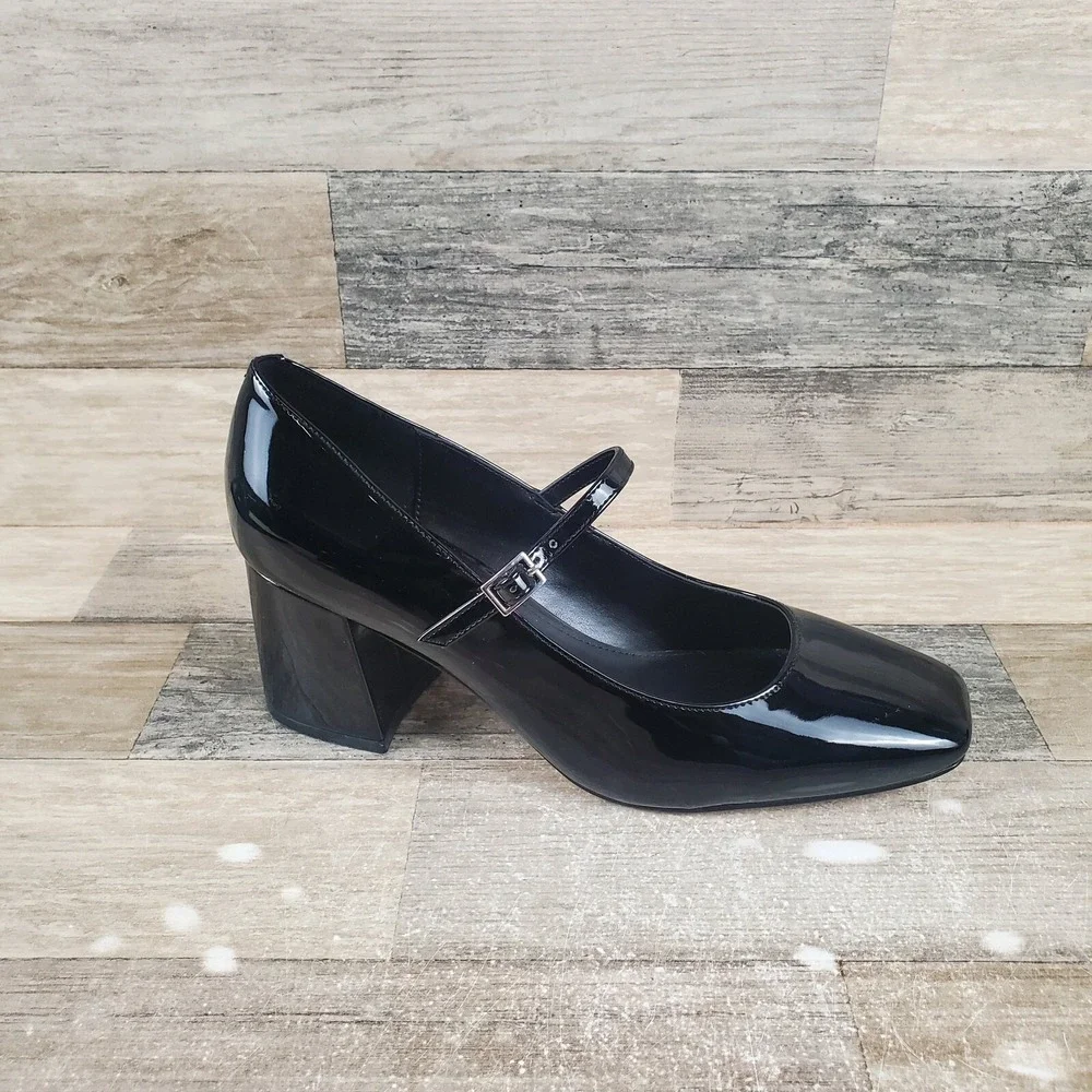 Calvin Klein Jatlee Womens Dress Pump Sz 9 M Black Leather Square Toe Block Heel